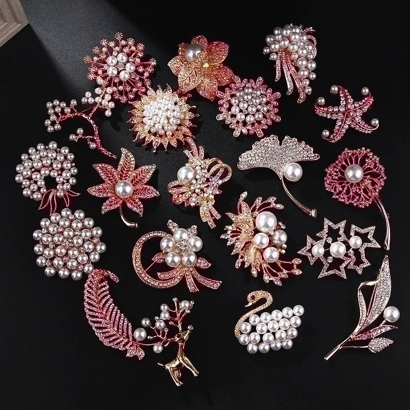 Elegant Pin Star Flower Snowflake Imitation Pearl Alloy Rhinestone Women'S Brooches