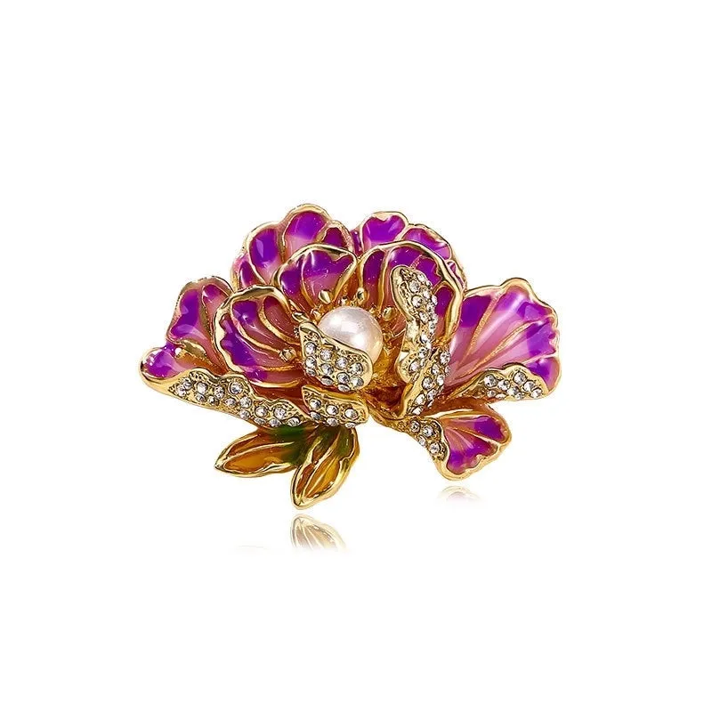 Elegant Retro Streetwear Flower Alloy Zinc Alloy Epoxy Inlay Rhinestones Women's Corsage Brooches