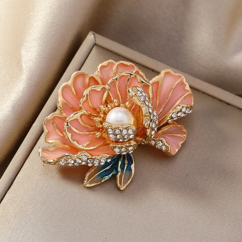 Elegant Retro Streetwear Flower Alloy Zinc Alloy Epoxy Inlay Rhinestones Women's Corsage Brooches