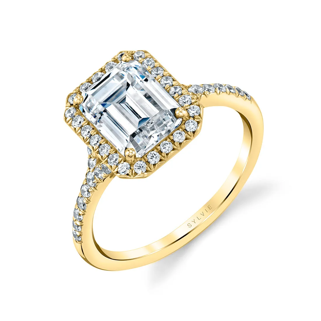 Emerald Cut Halo Engagement Ring - Alexandra 18k Gold Yellow