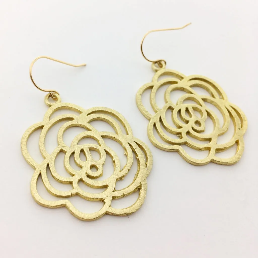 Evie Brushed Rose Earrings | Gold