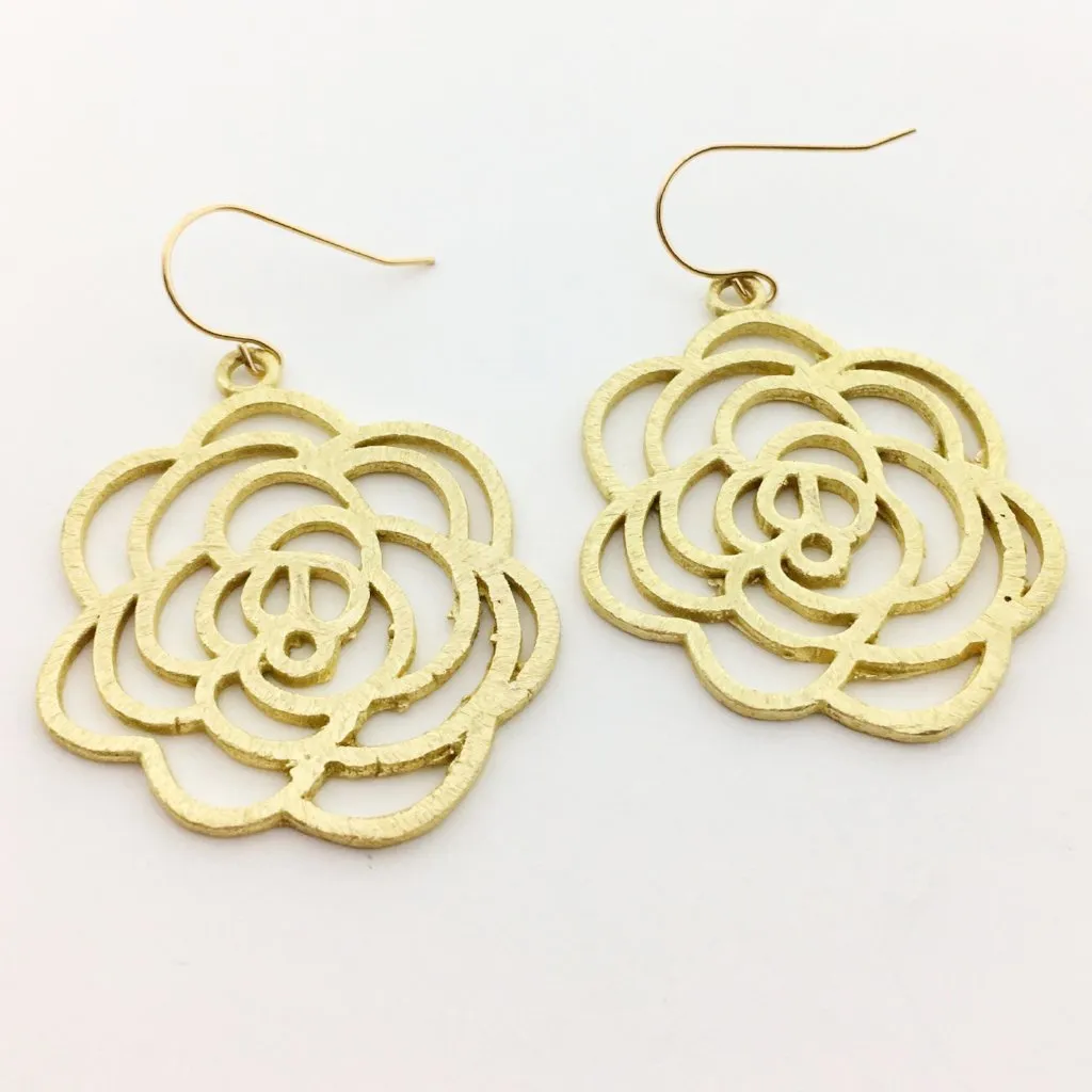 Evie Brushed Rose Earrings | Gold