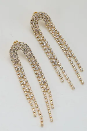 FINAL SALE - Alexa Gold Rhinestone Fringe Earrings