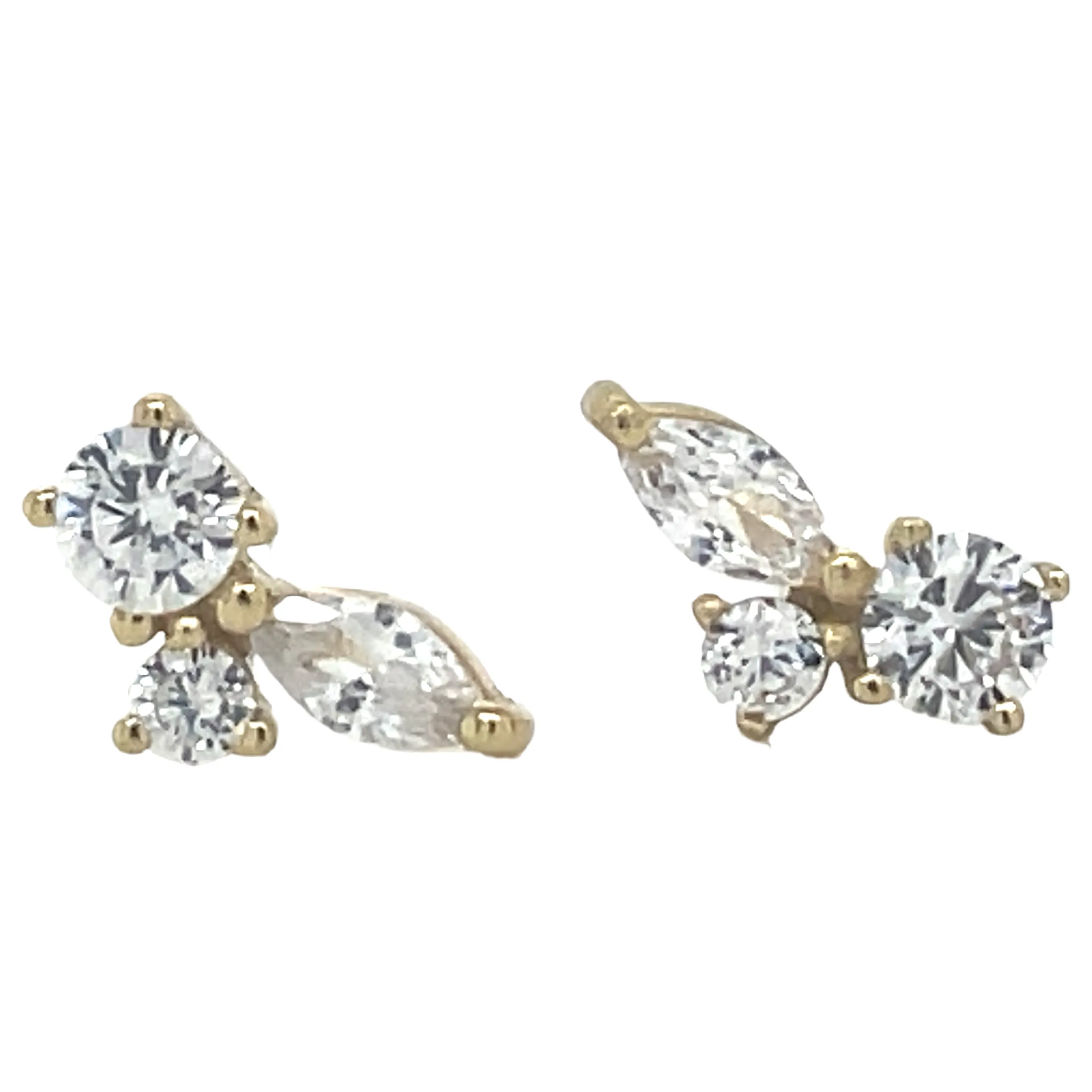 Forma Golden Round And Marquise Cz Stud Earrings