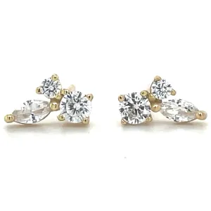 Forma Golden Round And Marquise Cz Stud Earrings