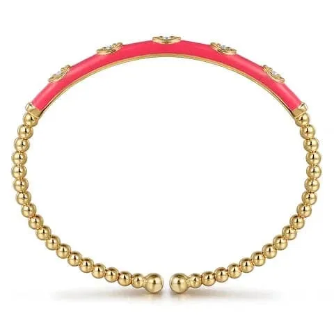 Gabriel & Co. Bujukan Beads and Diamond Split Bangle with Pink Enamel