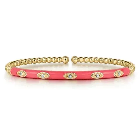 Gabriel & Co. Bujukan Beads and Diamond Split Bangle with Pink Enamel