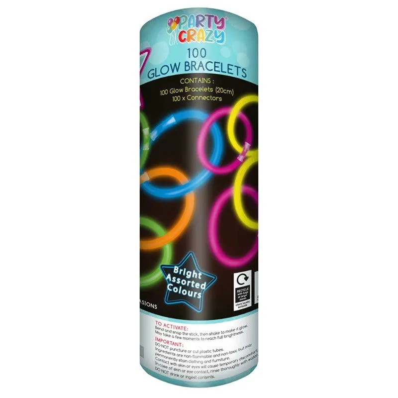 Glow Bracelet Tube - 100 Piece Party Supplies Neon Glow Sticks