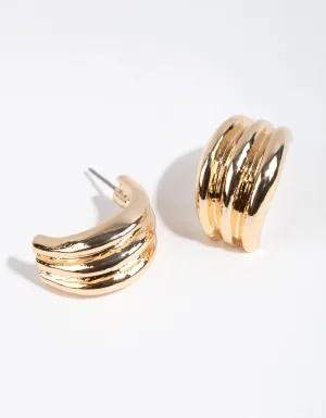 Gold Chubby Trip Hoop Huggie Earrings