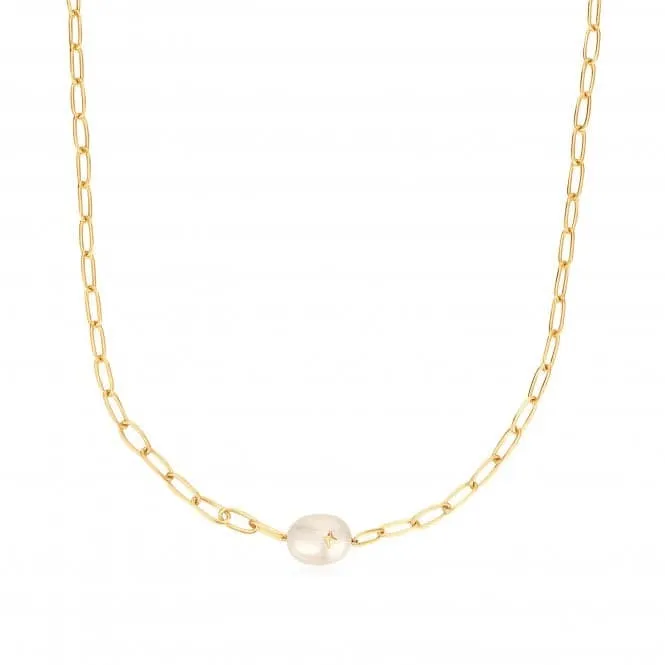 Gold Pearl Sparkle Chunky Chain Necklace N043-05G