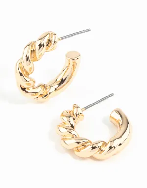 Gold Rope Twist Huggie Earrings