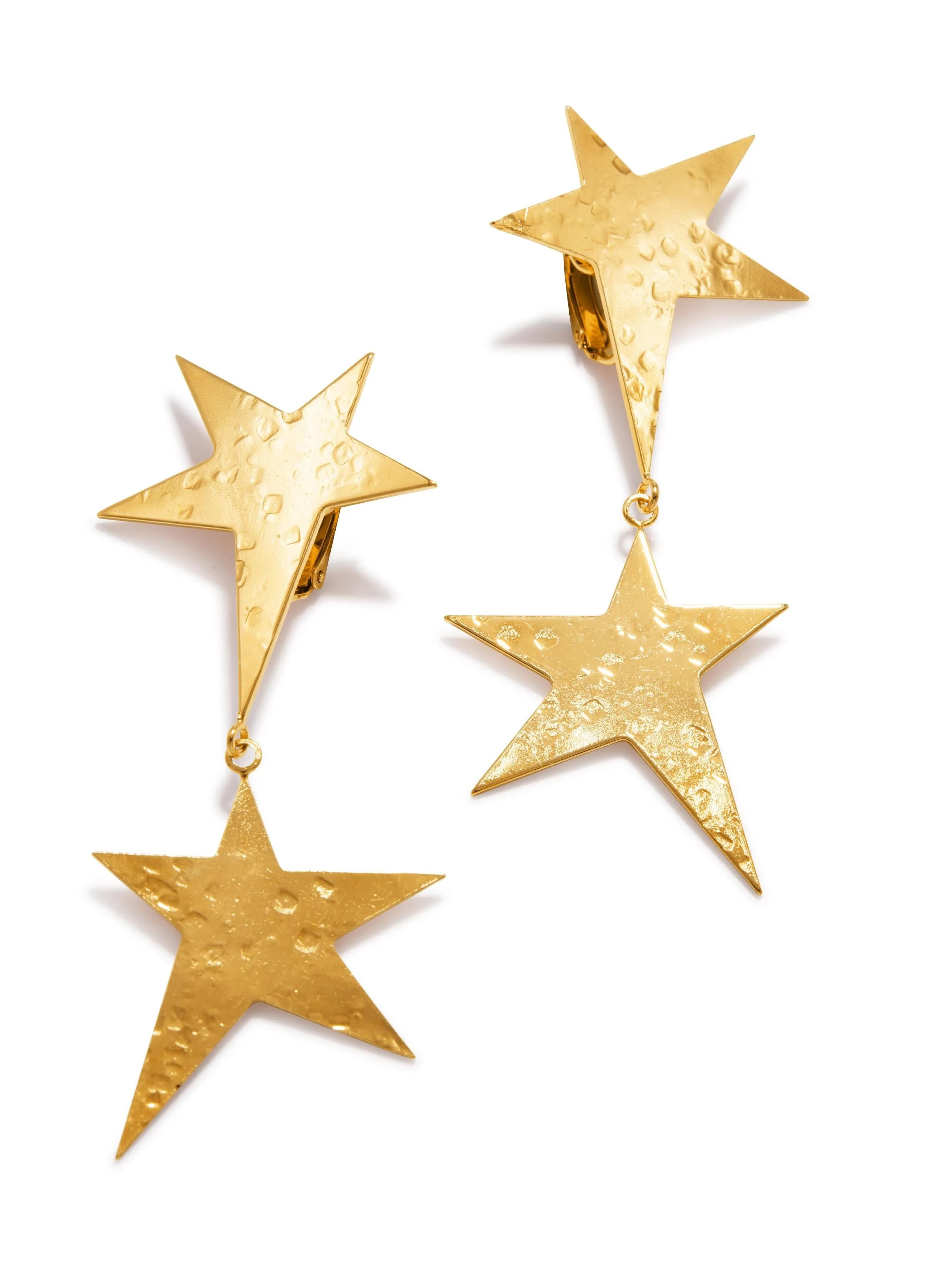 Gold Shooting Star Dangle Clip On Earrings