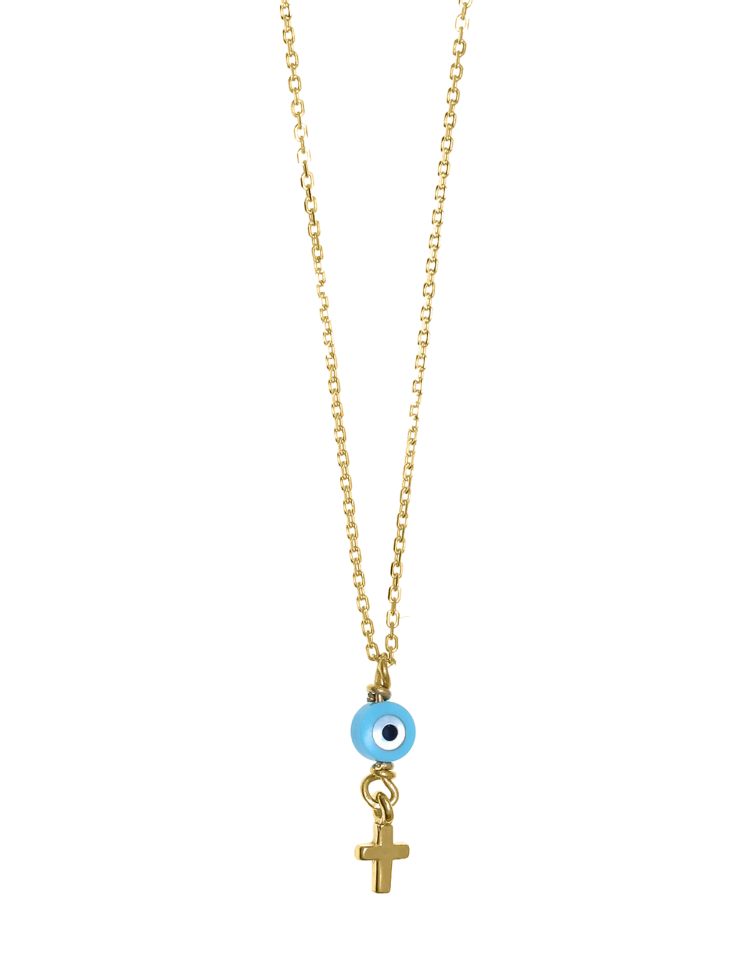 Gregio Tiny Shiny Necklace w/ Evil Eye & Cross - Gold