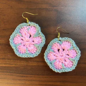 Indiva Handmade Crochet  Grey & Pink Earrings