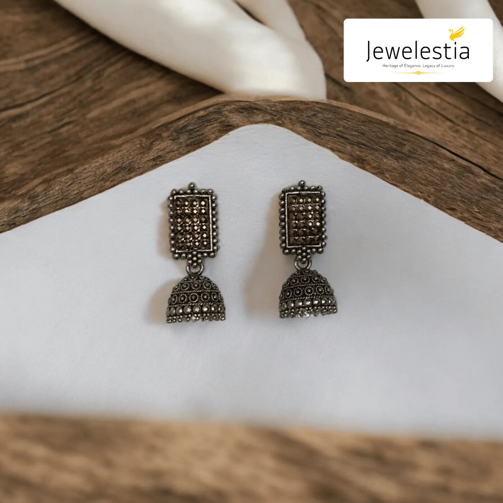 Jewelestia Antique Silver Jhumka Earrings