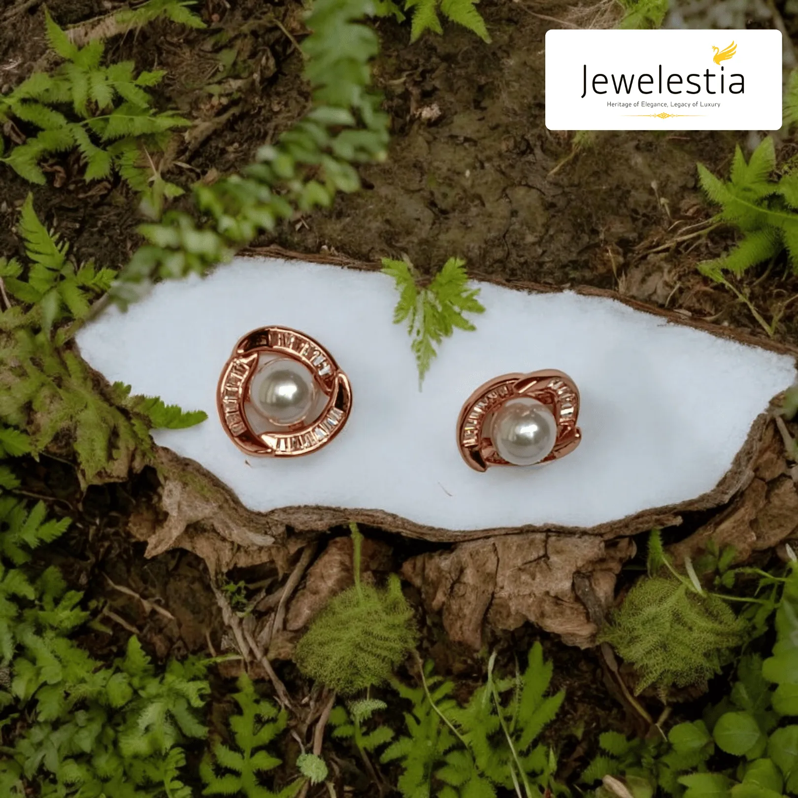 Jewelestia Rose Gold Pearl Stud Earrings