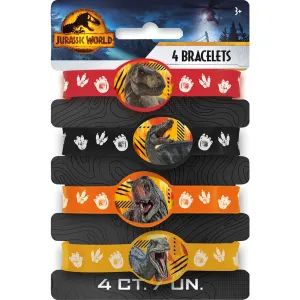 Jurassic World Silicon Strechy Bracelets, Red, Black, Yellow and Orange, 4 Count