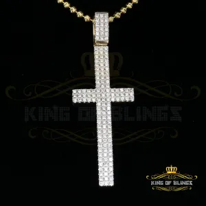 King of Bling's Yellow Sterling Silver Cross Pendant with 1.41ct Cubic Zirconia