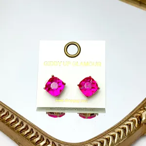 Large Crystal Stud Earrings in Hot Pink