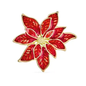 Large Statement Flower Holiday Brooche Pin Red Enamel Poinsettia Christmas Scarf