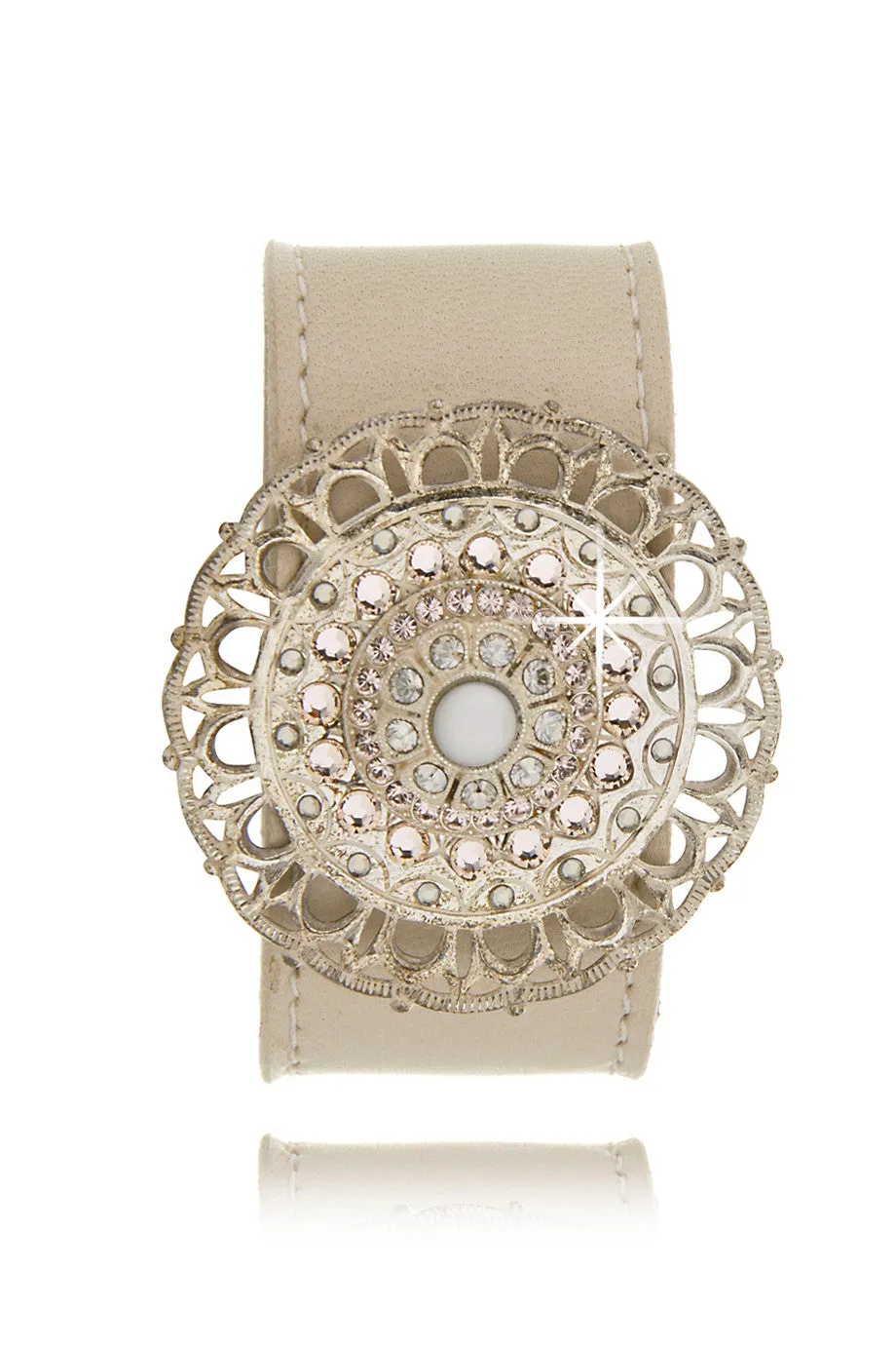 LK DESIGNS CRYSTAL FLOWER Leather Bracelet