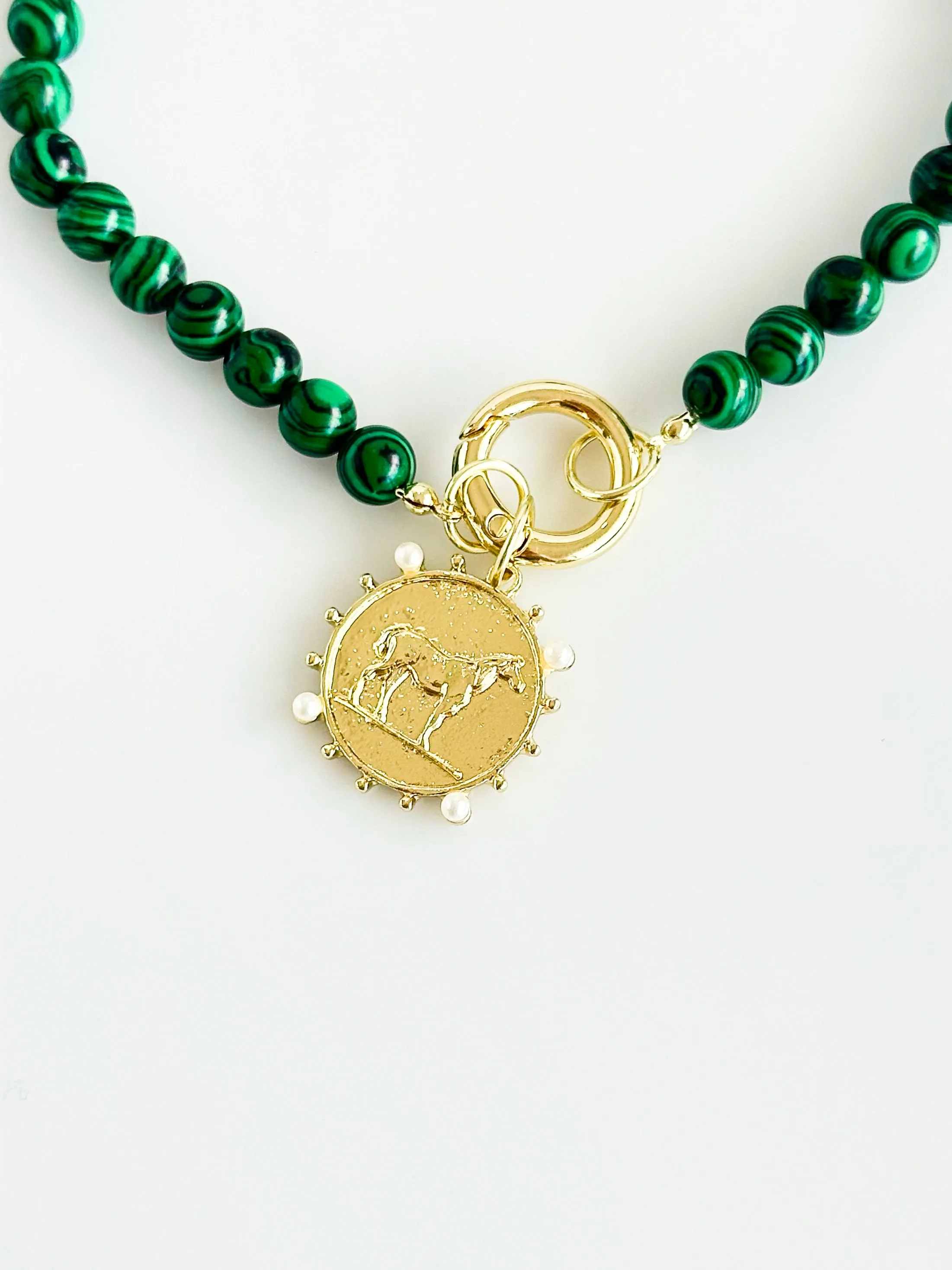 Majestic Equestrian Pendant Necklace- Emerald