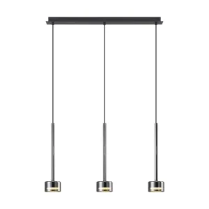 Mantra M7883 Tonic 3 Light Linear Pendant Chrome/Black/Chrome Glass