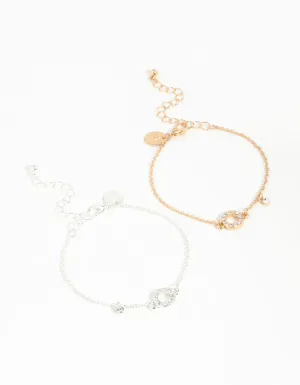 Mixed Metals Open Circle Diamante Bracelets 2-Pack