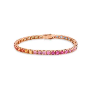 Multicolor Sapphire Tennis Bracelet (14.00 ct.) 4-Prong Setting in 18K Gold, Made In Italy