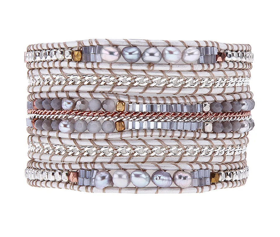 Nakamol White Leather Wrap Bracelet