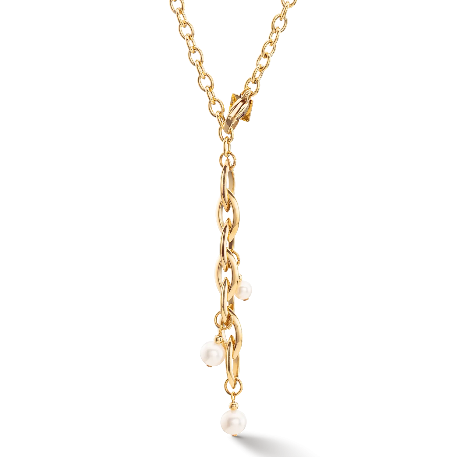 Necklace Y Navette Freshwater Pearls gold