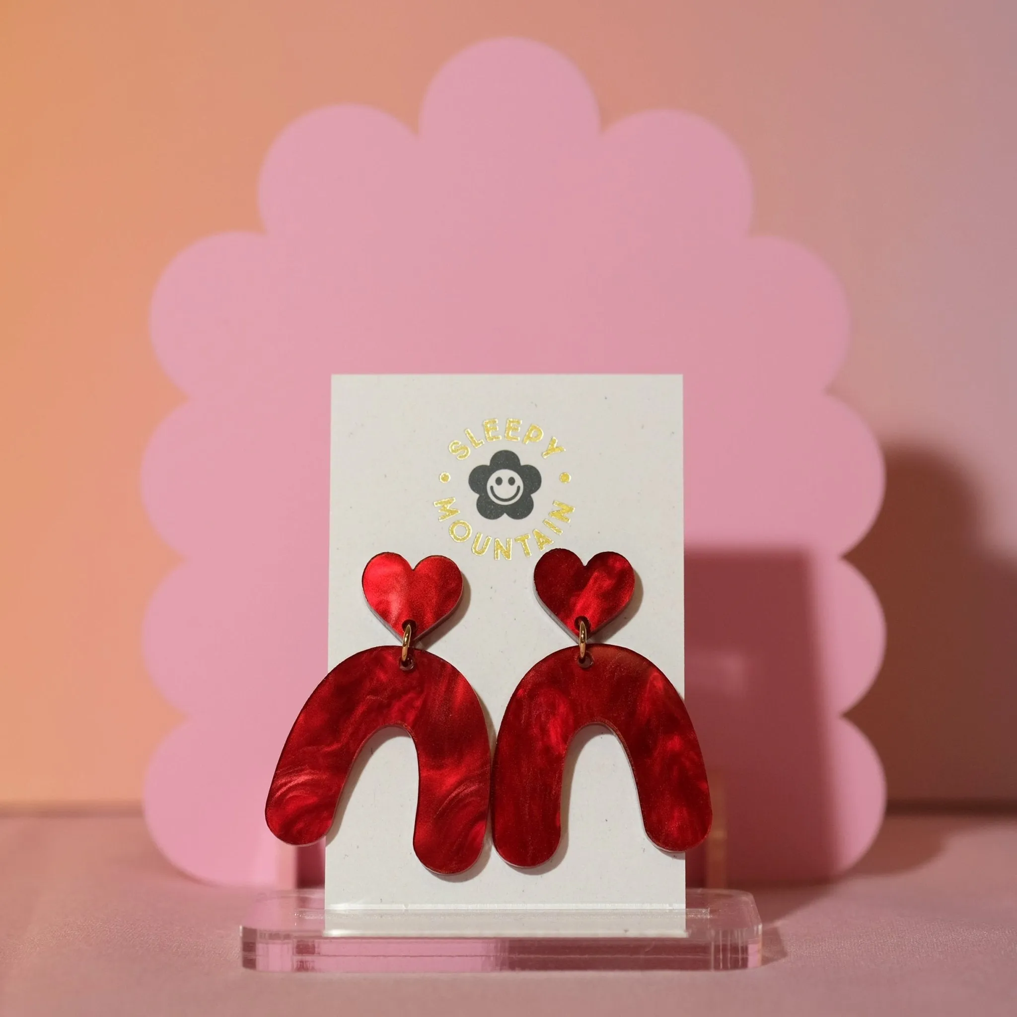 Organic Heart Arch Dangle Earrings in Love Potion