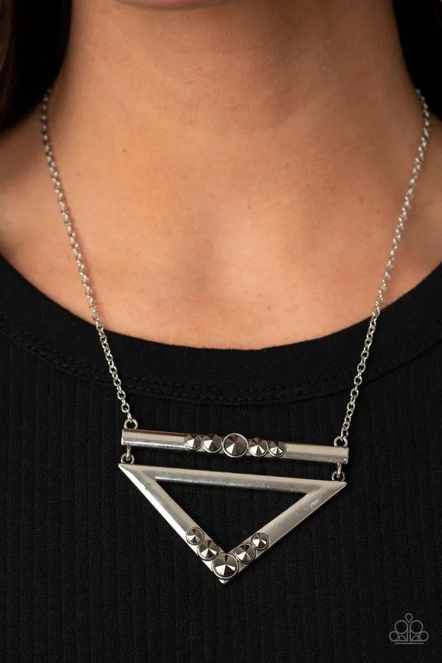 Paparazzi Necklace ~ Triangulated Twinkle - Silver