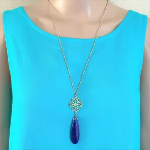 Purple Teardrop Long Gold Chain Necklace