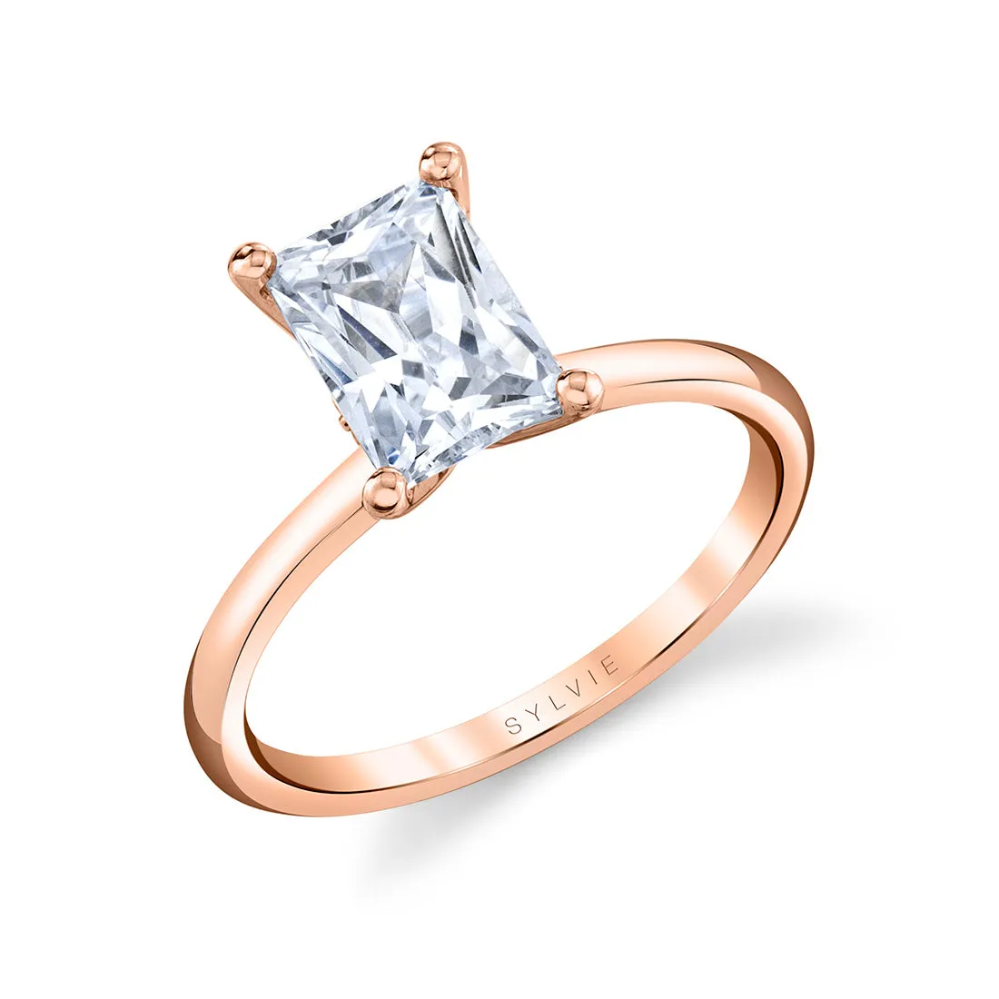 Radiant Cut Solitaire Engagement Ring - Dominique 14k Gold Rose