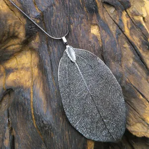 Real Leaf Statement Pendant Necklace - Gunmetal