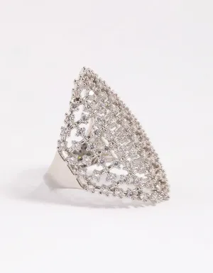 Rhodium Cubic Zirconia Shield Ring