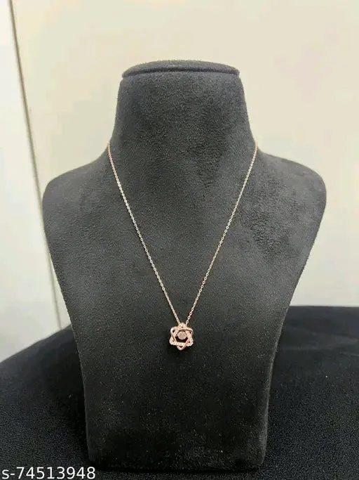 Rose Gold American Diamond Pendant &amp; Chain Set for Women - Elegant Cubic Zirconia Necklace