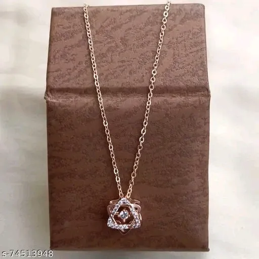 Rose Gold American Diamond Pendant &amp; Chain Set for Women - Elegant Cubic Zirconia Necklace