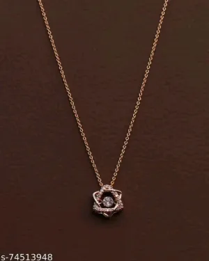 Rose Gold American Diamond Pendant &amp; Chain Set for Women - Elegant Cubic Zirconia Necklace