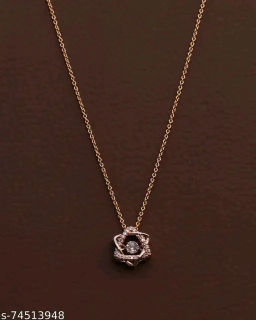 Rose Gold American Diamond Pendant &amp; Chain Set for Women - Elegant Cubic Zirconia Necklace