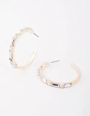 Rose Gold Baguette Medium Hoop Earrings