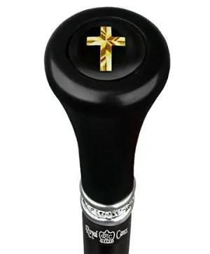 Scratch and Dent Christian Cross Symbol Top Walking Stick w/ Black Beechwood Shaft & Pewter Collar V2184