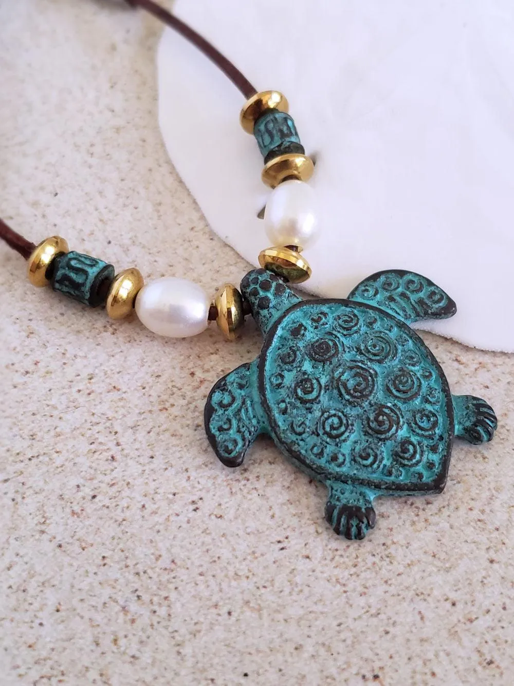 Sea Turtle Necklace- Antique Copper & Leather