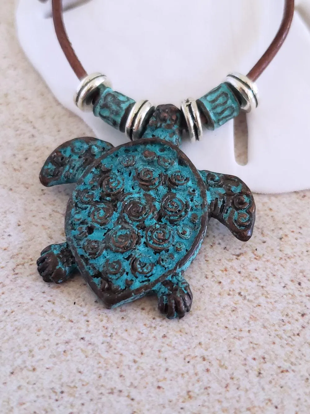 Sea Turtle Necklace- Antique Copper & Leather