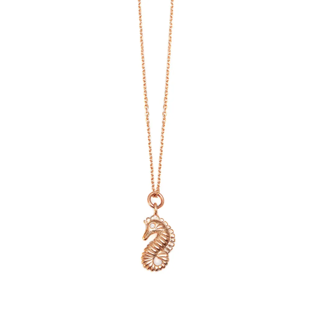 Seahorse Gold & Diamond Dainty Charm Necklaces