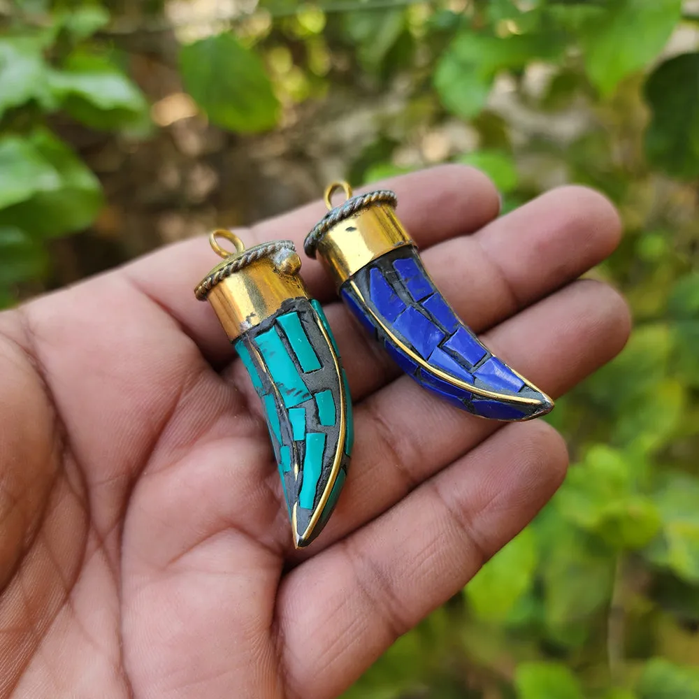 Set of 2 Pcs Stunning Tibetan Necklace making Pendant,  2 different Colors Dagger tusk pendant