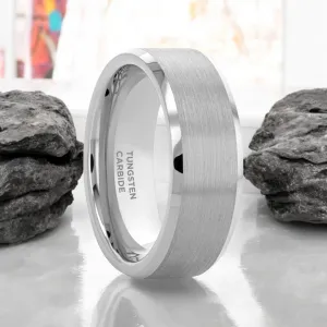 SHEFFIELD | Silver Tungsten Ring, Brushed Center, Beveled