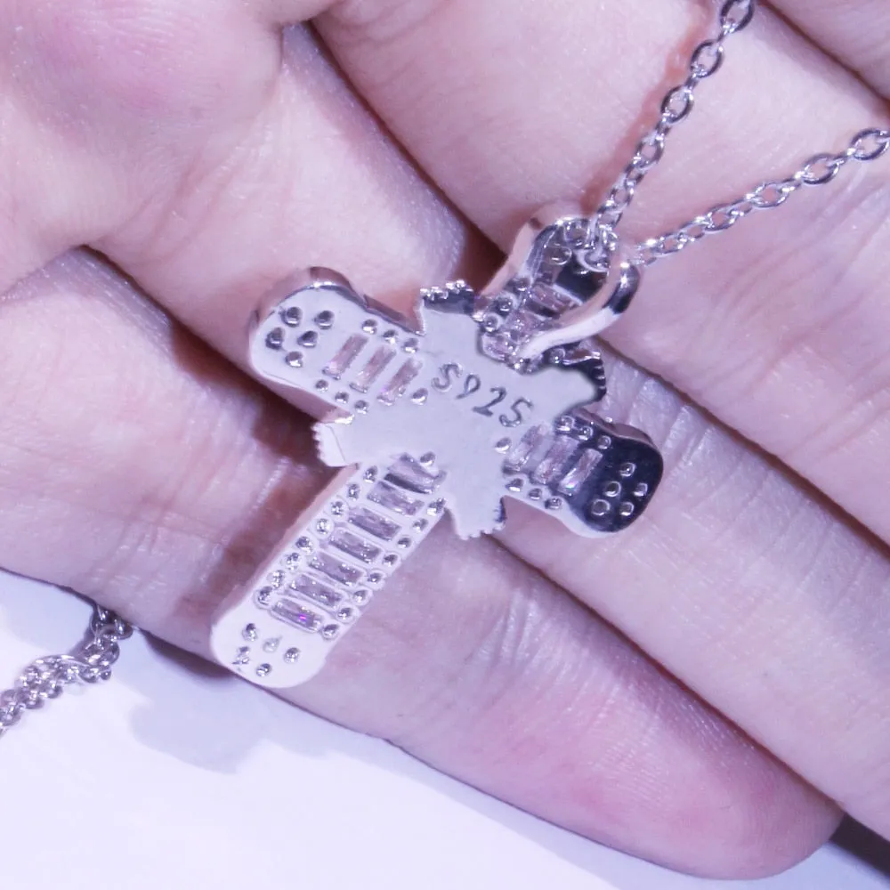 Shiny Silver Plated Cubic Zirconia Cross Necklaces for Christian Women 3