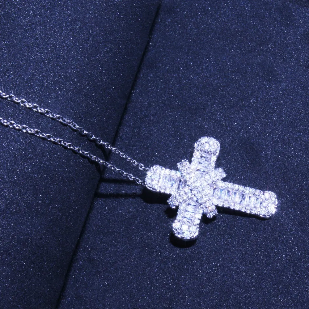 Shiny Silver Plated Cubic Zirconia Cross Necklaces for Christian Women 3